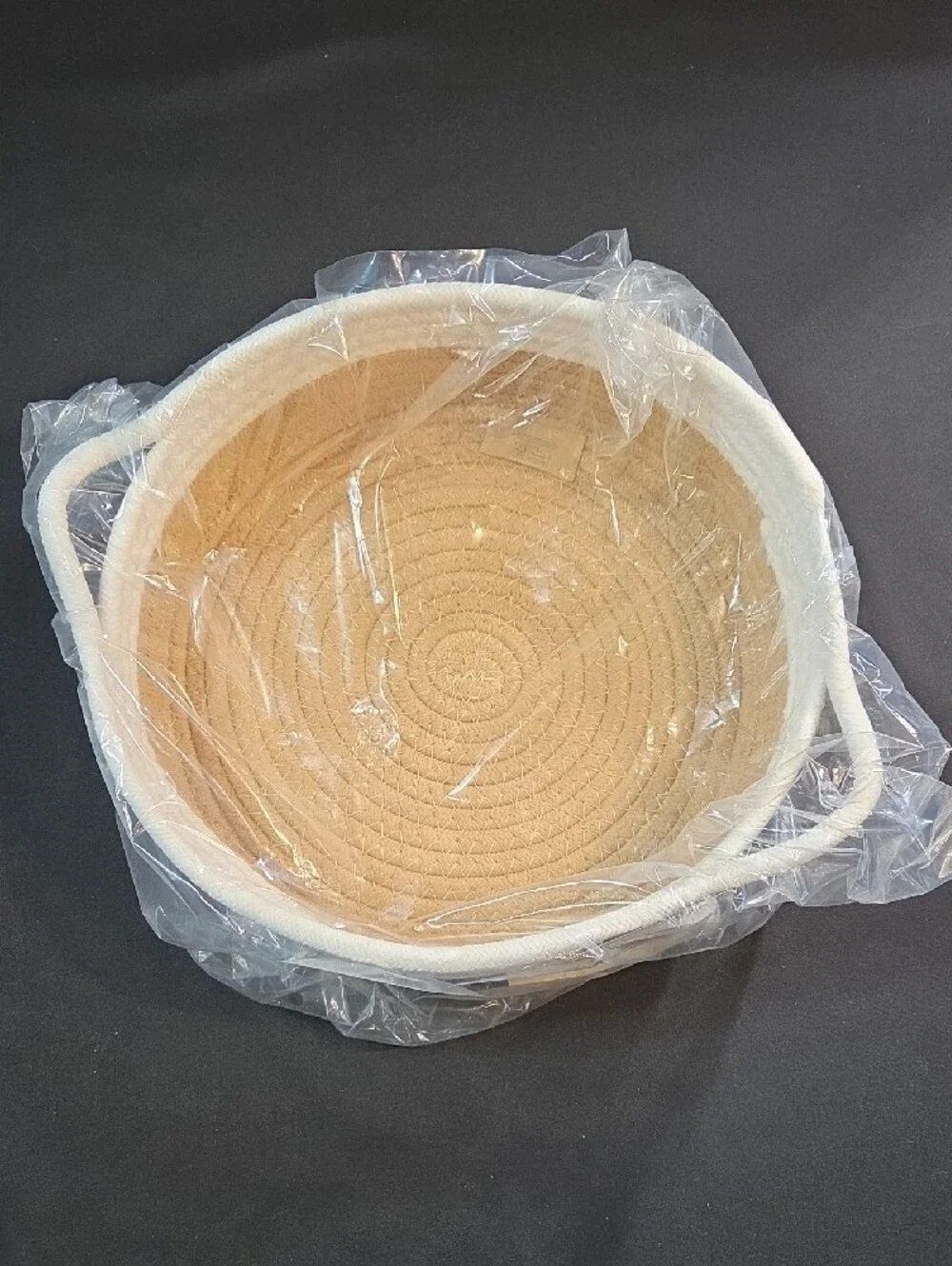 Short Stories Woven Rope Storage Basket in Natural Tan & White